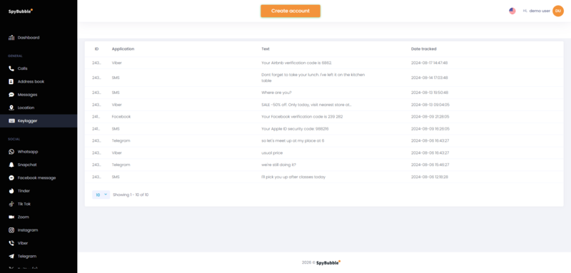 SpyBubble Android keylogger stealth monitoring dashboard