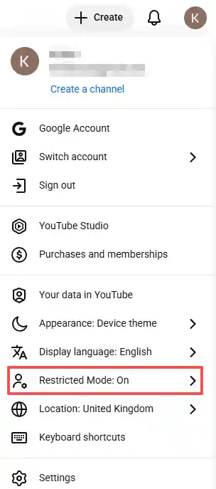 turn on restricted mode on web YouTube 