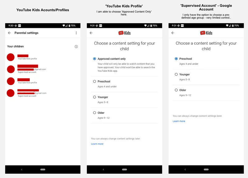 YouTube supervised account parental controls