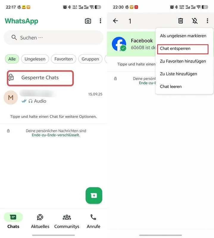 WhatsApp gesperrte Chats entsperren
