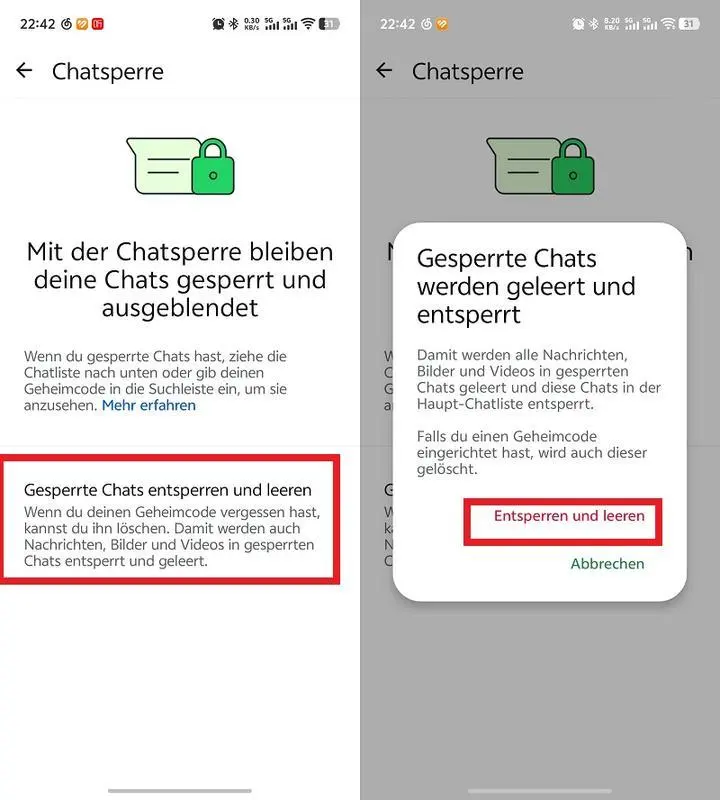 WhatsApp gesperrte Chats entsperren und leeren
