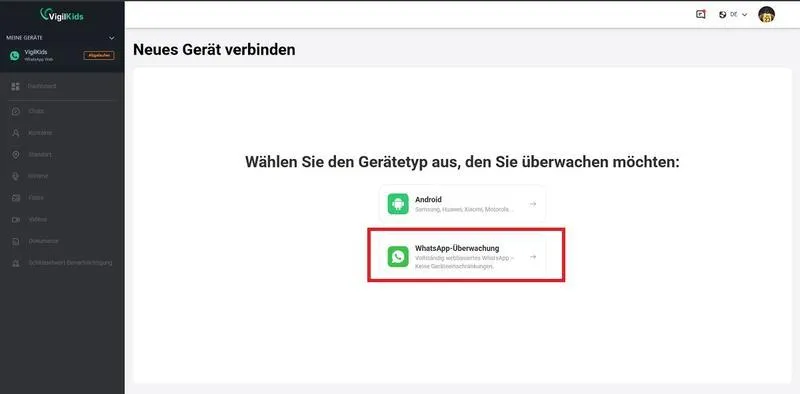 WhatsApp auswählen