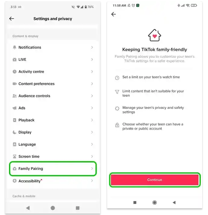 Open TikTok Family Pairing settings