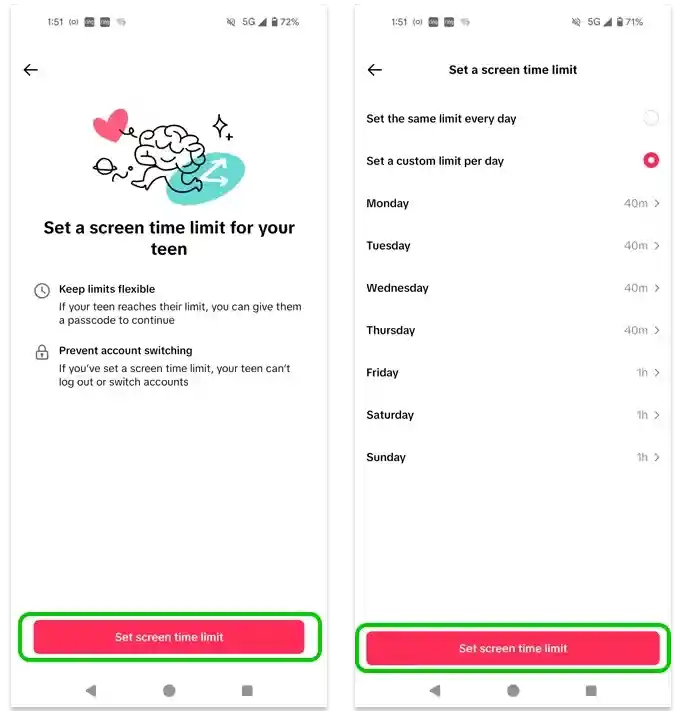set daily screen time limits for TikTok