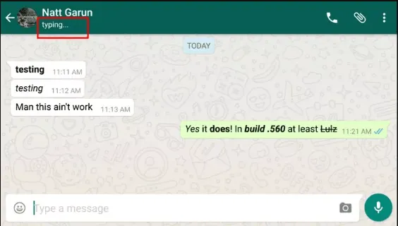 whatsapp online typing