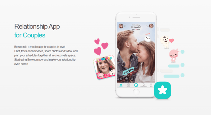 Between app interface - private couples chat and shared timeline