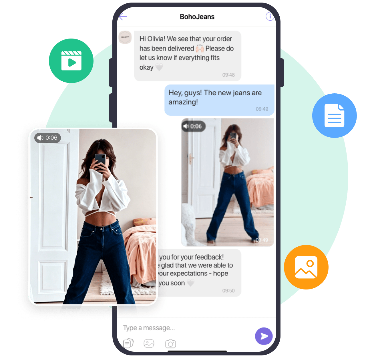 Viber conversation with shared photos captured on screen