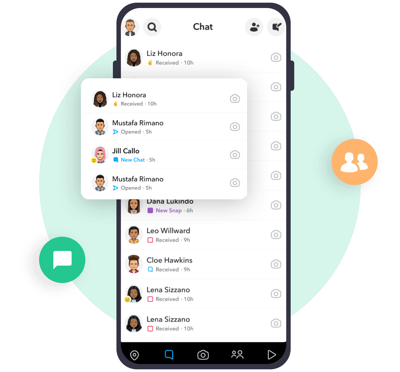 Snapchat chat list with received and opened snaps captured before deletion