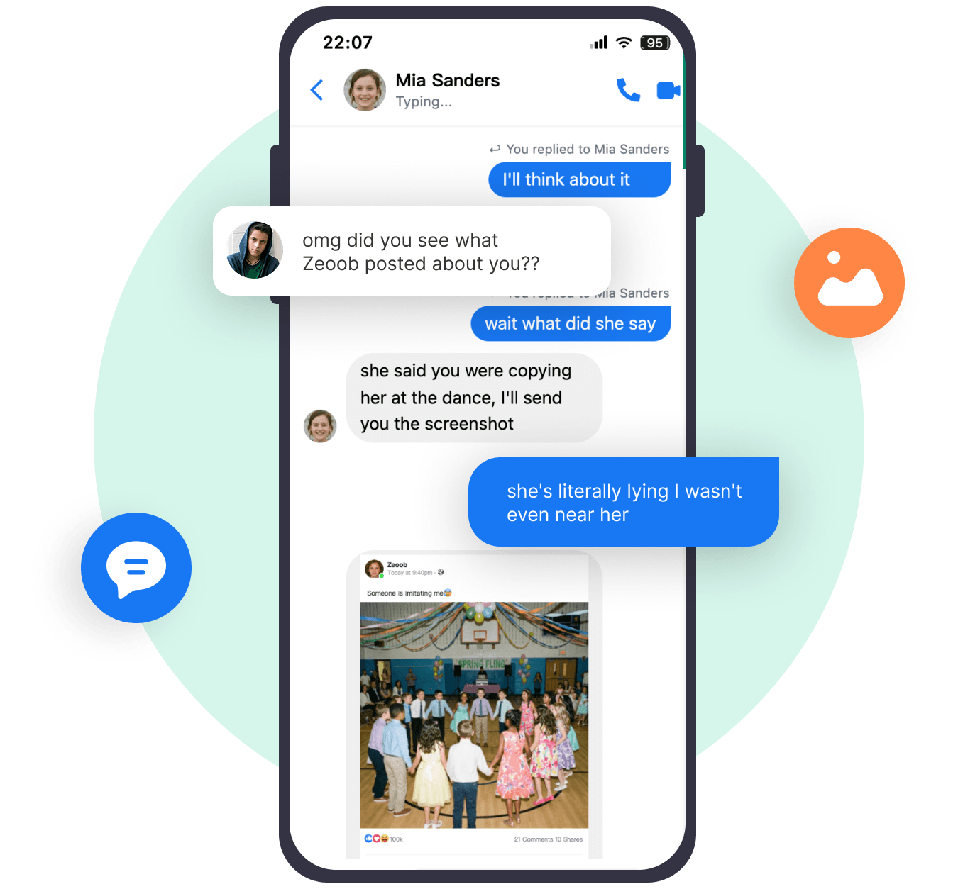 Messenger chat thread captured by VigilKids, including messages deleted for everyone