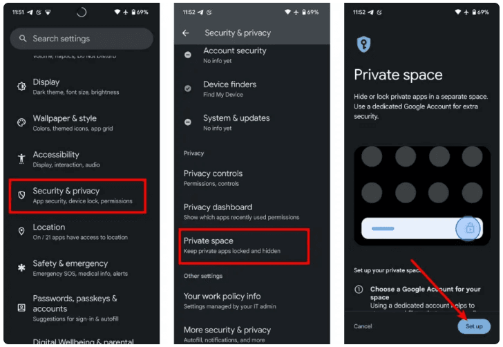 Android 15 Private Space setup flow.png