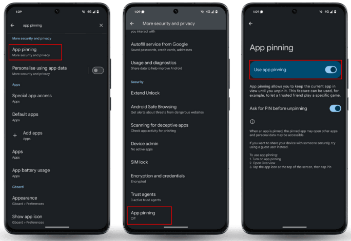 App Pinning setup for Google Pixel Stock Android
