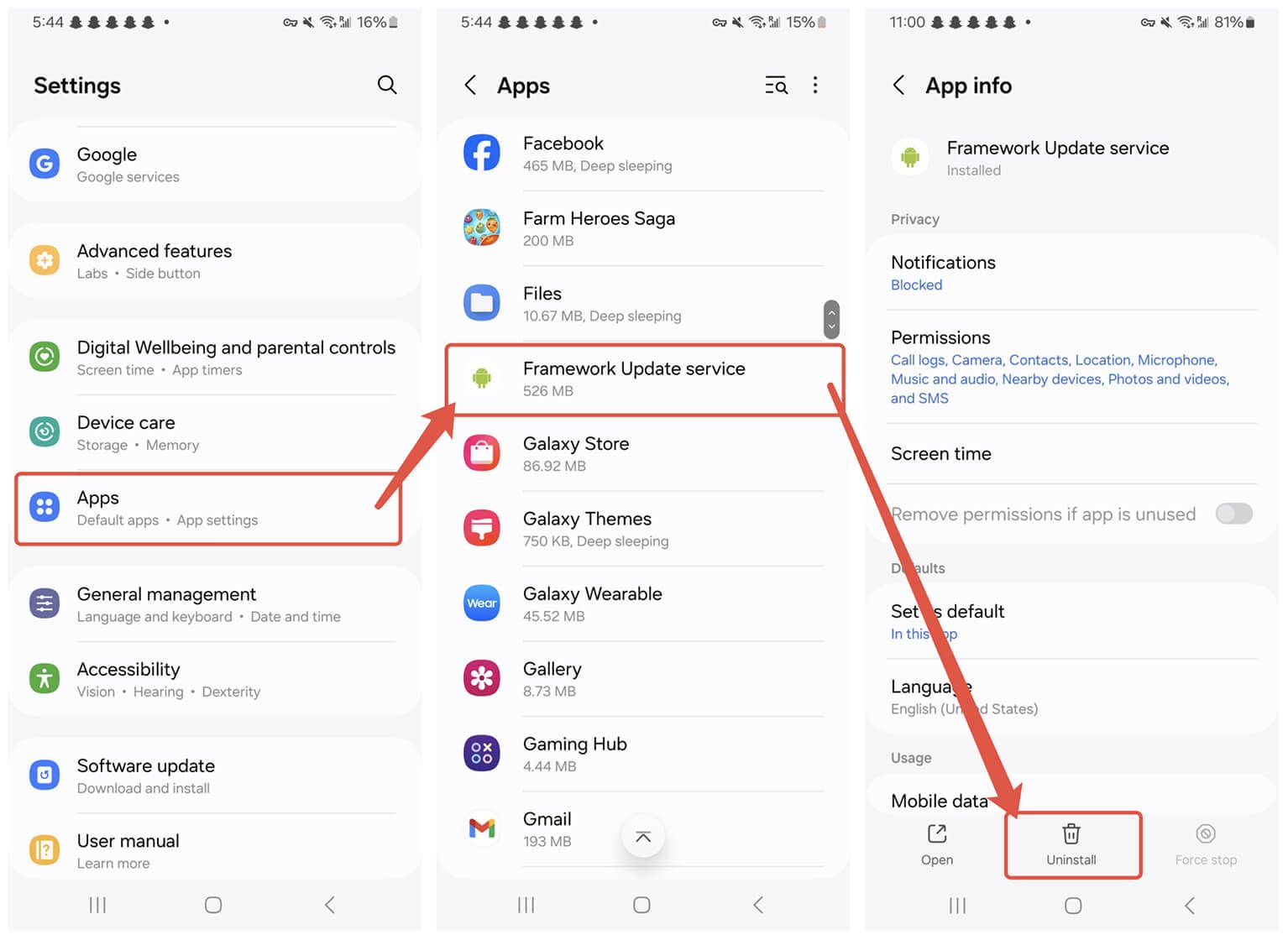 Uninstall VigilKids Assistant from the device